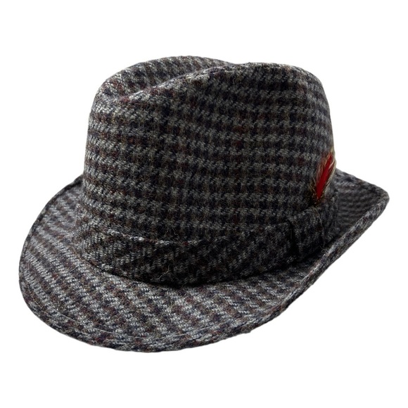 Vintage Pedigree Fifth Avenue New York Fedora Wool Hat L Large Gray Houndstooth - Picture 2 of 13